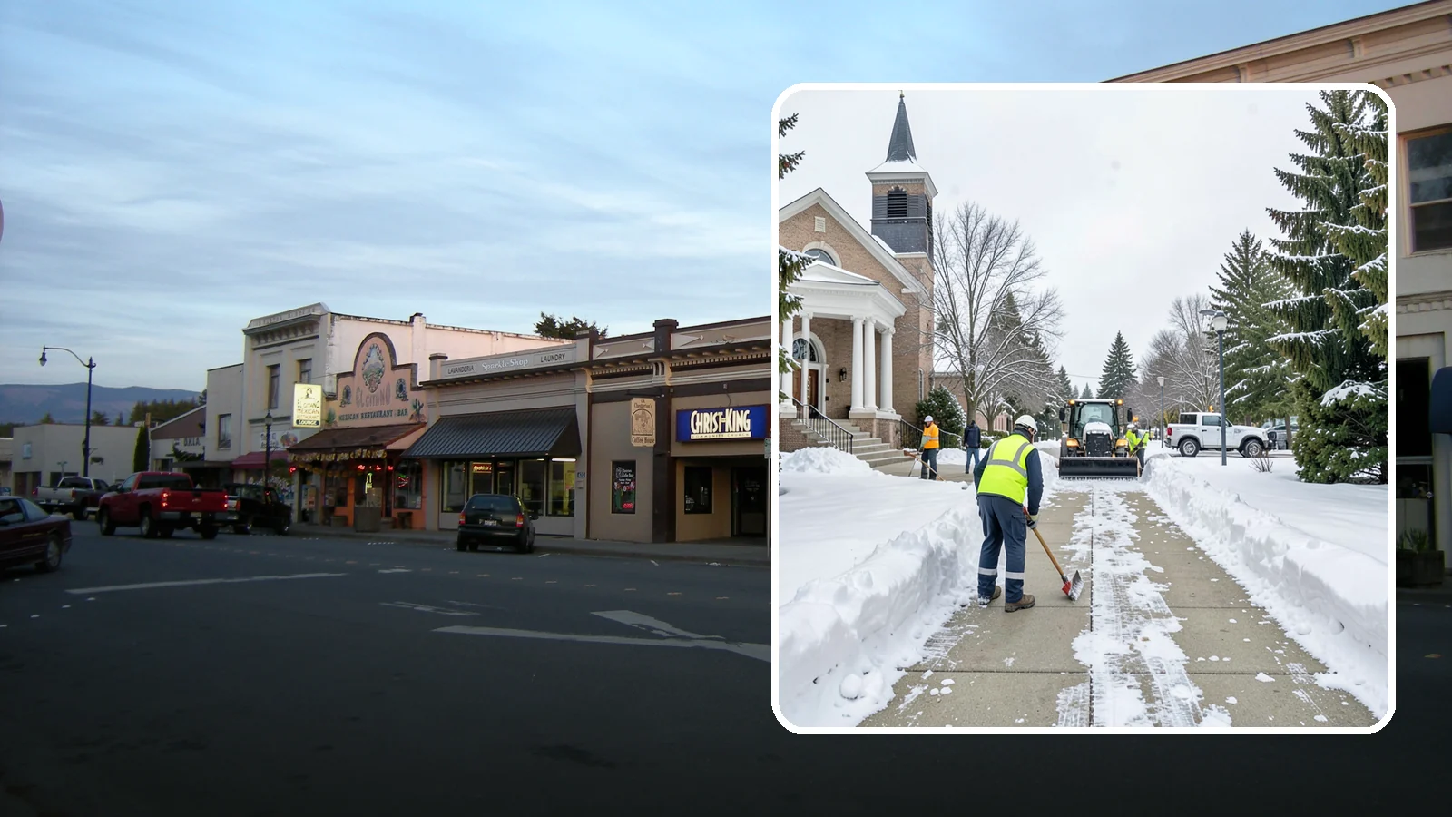 Church Sidewalk Clearing in Burlington, Skagit County, WA - Congregation-focused sidewalk clearing for Western Washington churches, keeping entry plazas and walks safe for services...