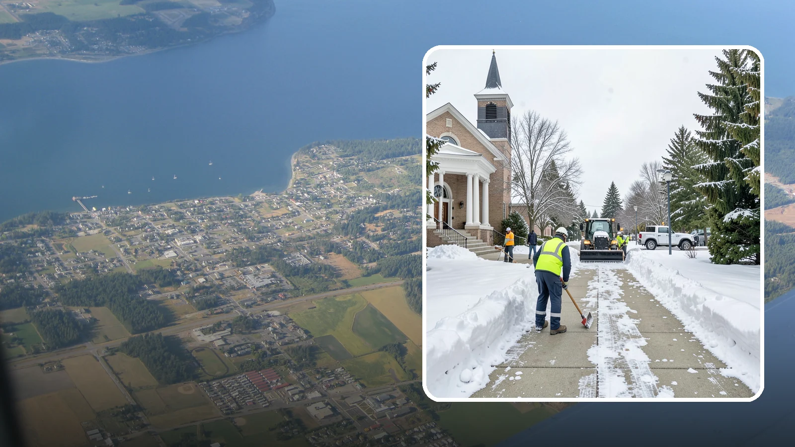 Church Sidewalk Clearing in Coupeville, Island County, WA - Congregation-focused sidewalk clearing for Western Washington churches, keeping entry plazas and walks safe for services...