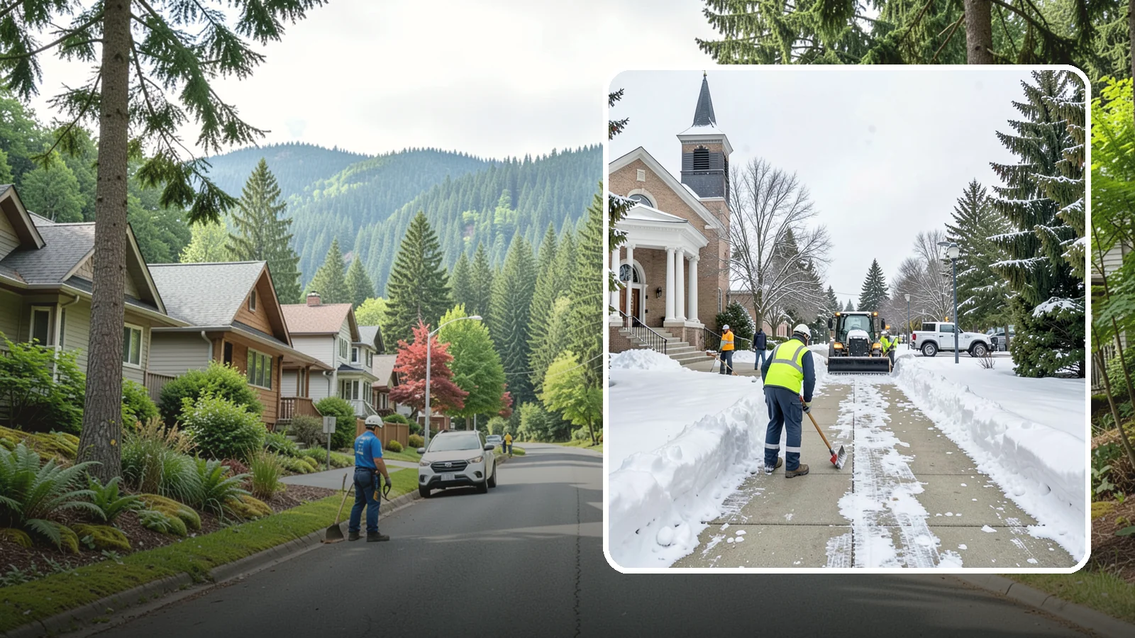 Church Sidewalk Clearing in Darrington, Snohomish County, WA - Congregation-focused sidewalk clearing for Western Washington churches, keeping entry plazas and walks safe for services...