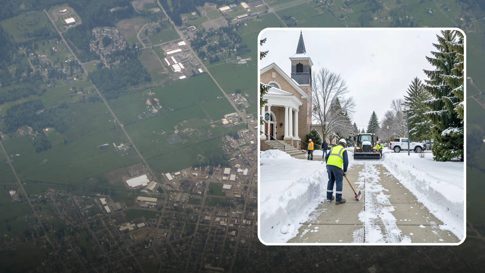 Church Sidewalk Clearing in Enumclaw, King County, WA - Congregation-focused sidewalk clearing for Western Washington churches, keeping entry plazas and walks safe for services...