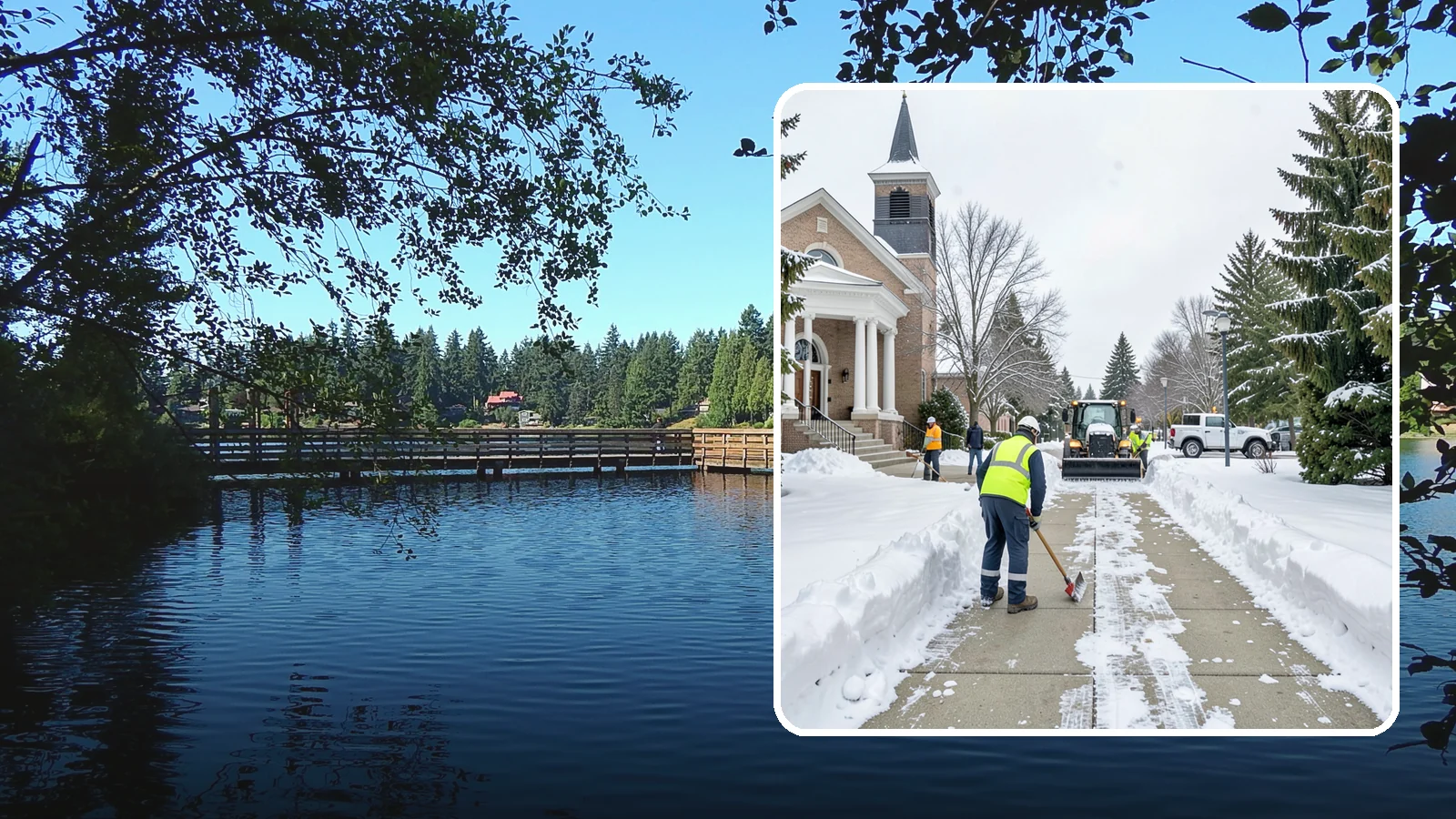 Church Sidewalk Clearing in Federal Way, King County, WA - Congregation-focused sidewalk clearing for Western Washington churches, keeping entry plazas and walks safe for services...