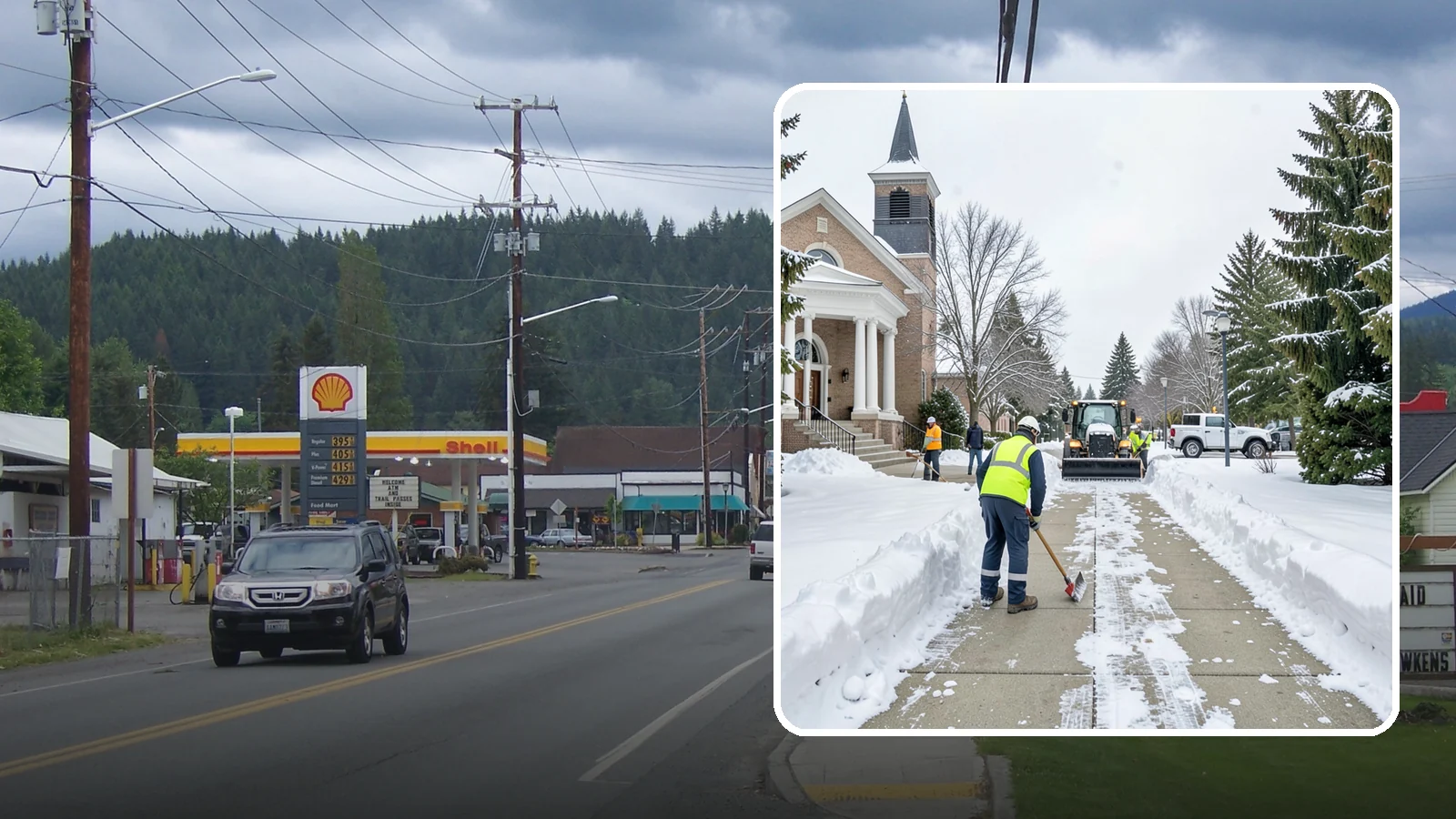 Church Sidewalk Clearing in Granite Falls, Snohomish County, WA - Congregation-focused sidewalk clearing for Western Washington churches, keeping entry plazas and walks safe for services...