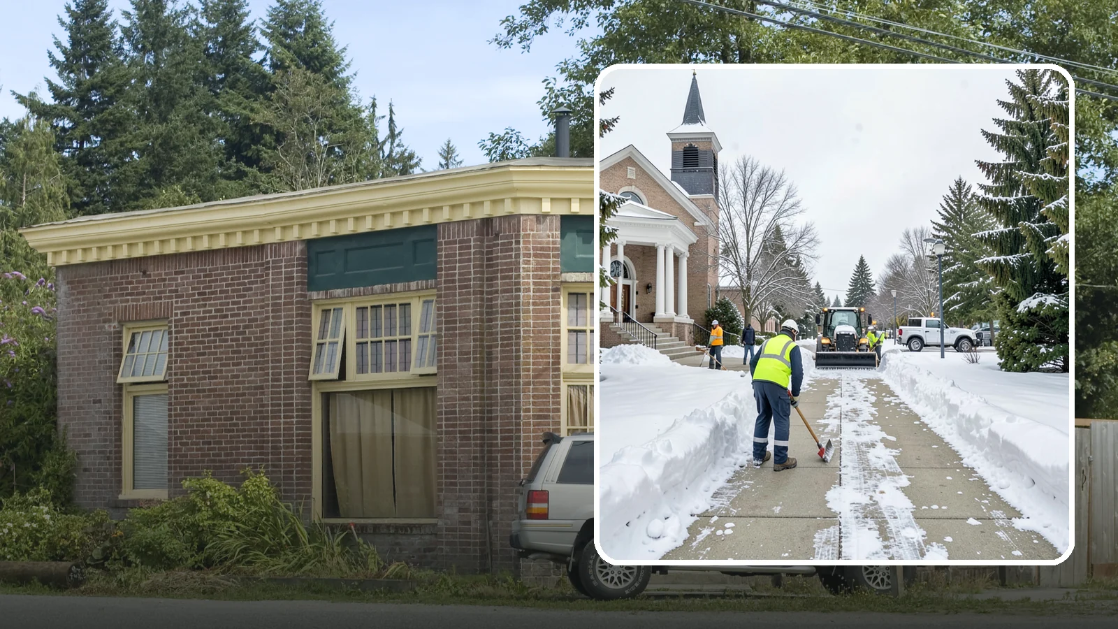 Church Sidewalk Clearing in Hamilton, Skagit County, WA - Congregation-focused sidewalk clearing for Western Washington churches, keeping entry plazas and walks safe for services...