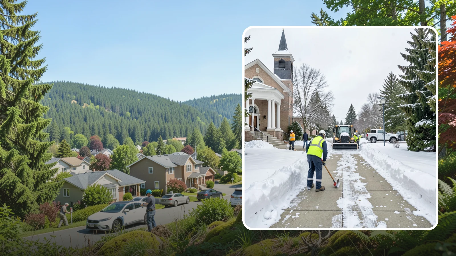 Church Sidewalk Clearing in Index, Snohomish County, WA - Congregation-focused sidewalk clearing for Western Washington churches, keeping entry plazas and walks safe for services...