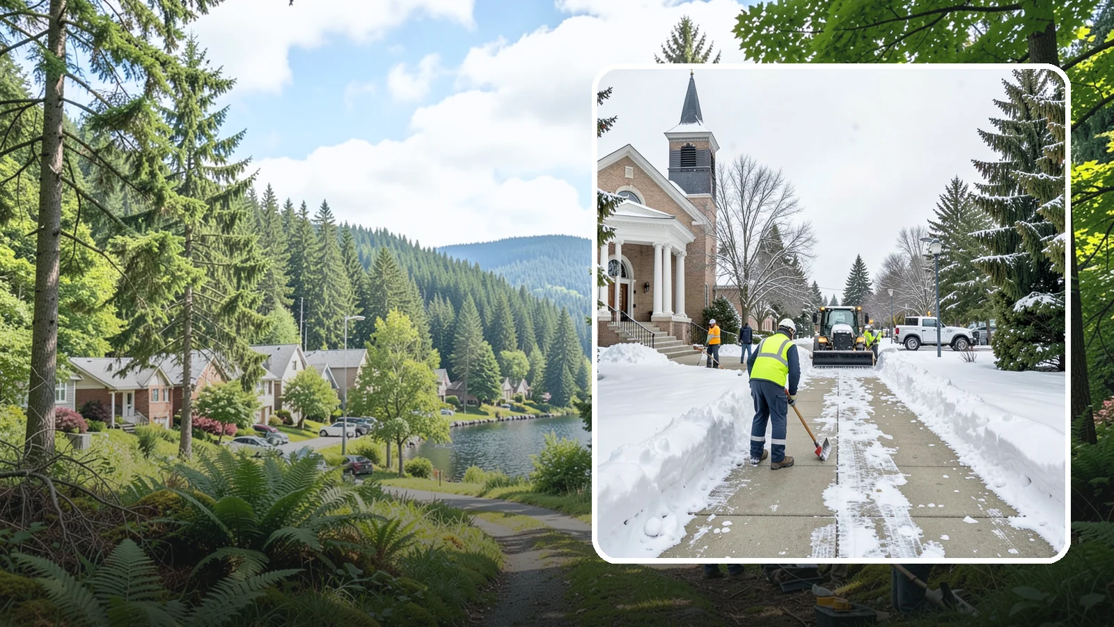Church Sidewalk Clearing in Lake Forest Park, King County, WA - Congregation-focused sidewalk clearing for Western Washington churches, keeping entry plazas and walks safe for services...