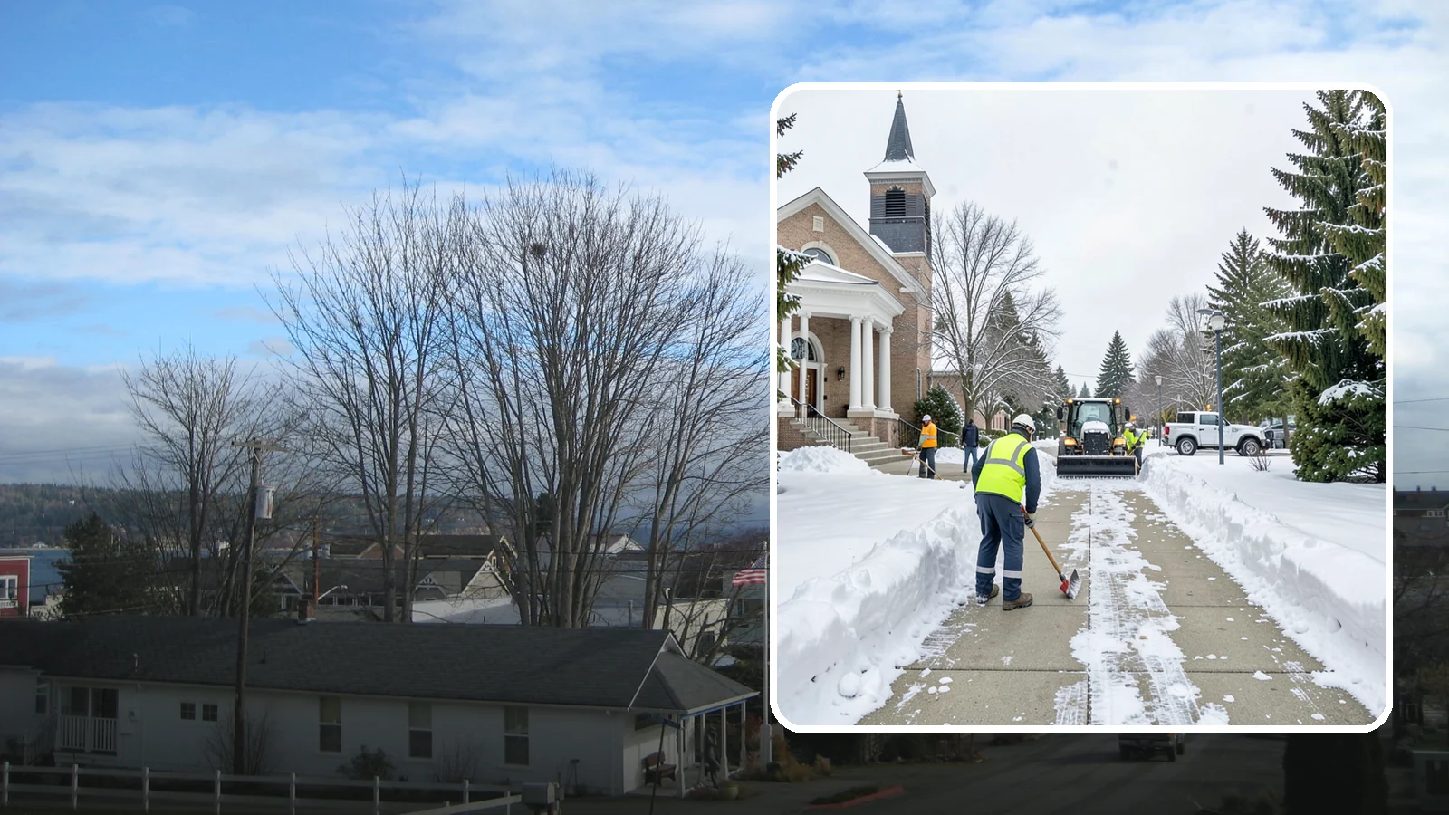 Church Sidewalk Clearing in Langley, Island County, WA - Congregation-focused sidewalk clearing for Western Washington churches, keeping entry plazas and walks safe for services...