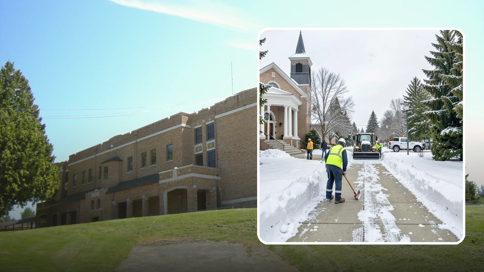 Church Sidewalk Clearing in Maple Valley, King County, WA - Congregation-focused sidewalk clearing for Western Washington churches, keeping entry plazas and walks safe for services...