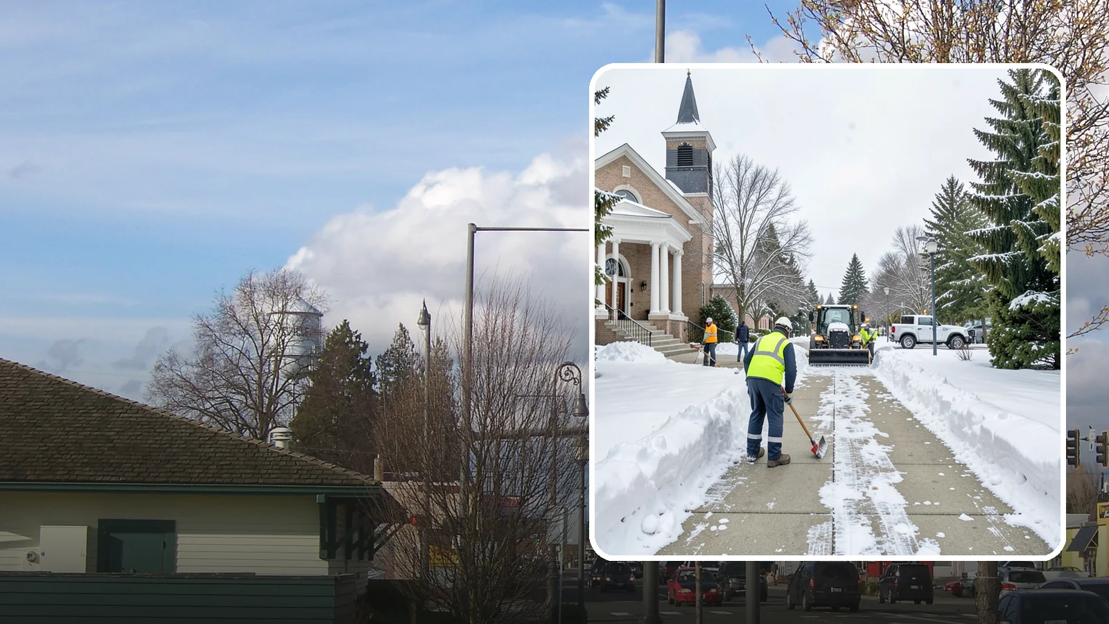 Church Sidewalk Clearing in Marysville, Snohomish County, WA - Congregation-focused sidewalk clearing for Western Washington churches, keeping entry plazas and walks safe for services...