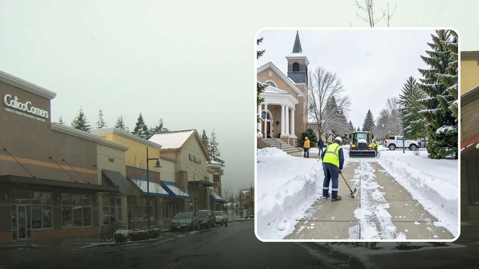 Church Sidewalk Clearing in Mill Creek, Snohomish County, WA - Congregation-focused sidewalk clearing for Western Washington churches, keeping entry plazas and walks safe for services...