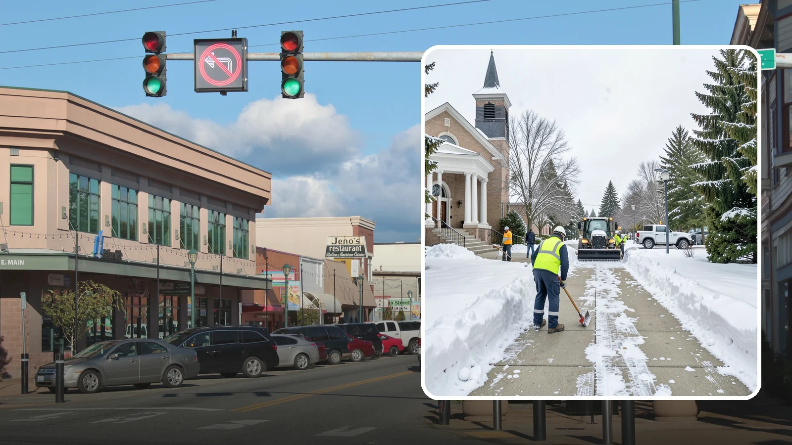 Church Sidewalk Clearing in Monroe, Snohomish County, WA - Congregation-focused sidewalk clearing for Western Washington churches, keeping entry plazas and walks safe for services...
