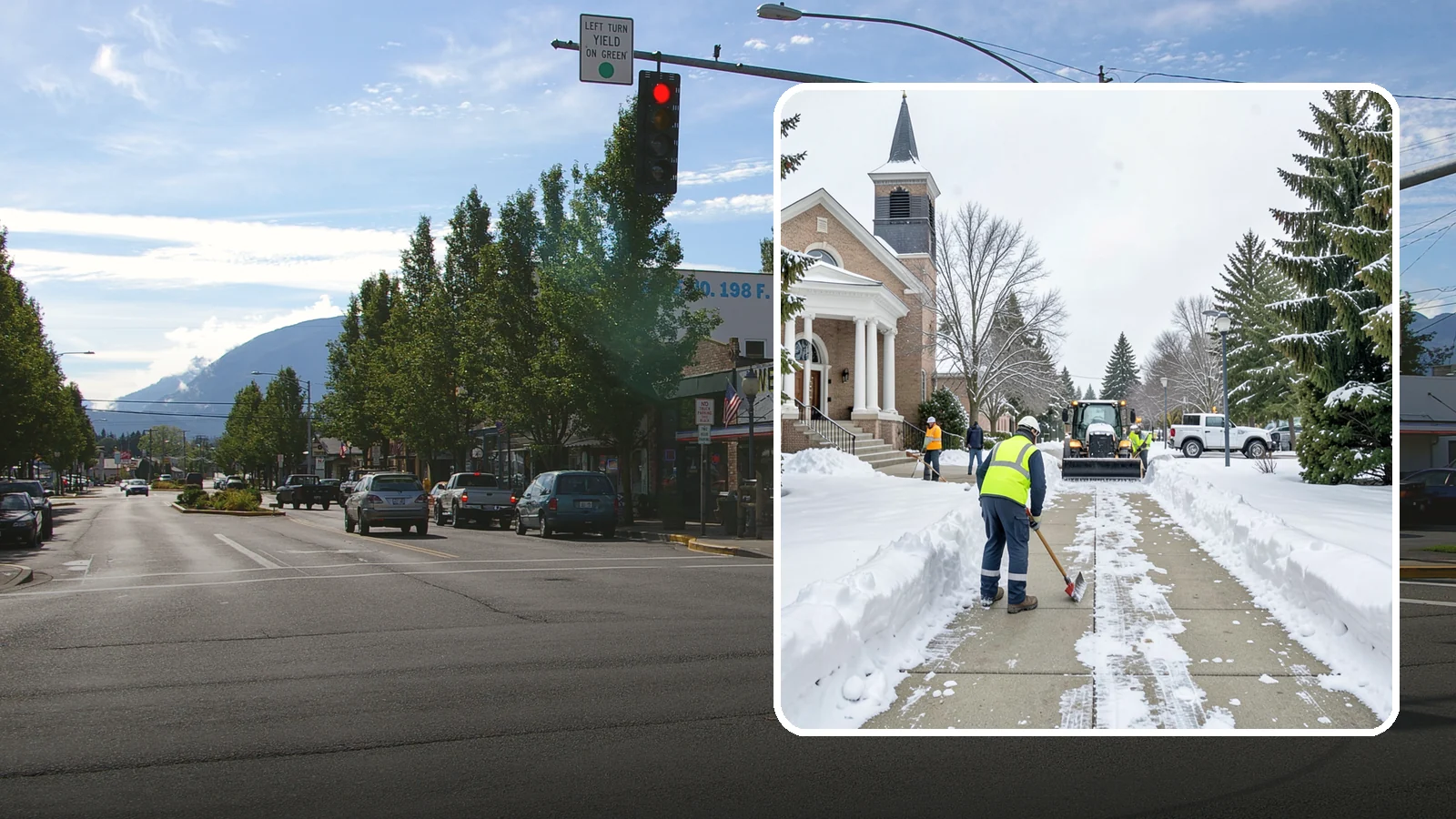 Church Sidewalk Clearing in North Bend, King County, WA - Congregation-focused sidewalk clearing for Western Washington churches, keeping entry plazas and walks safe for services...