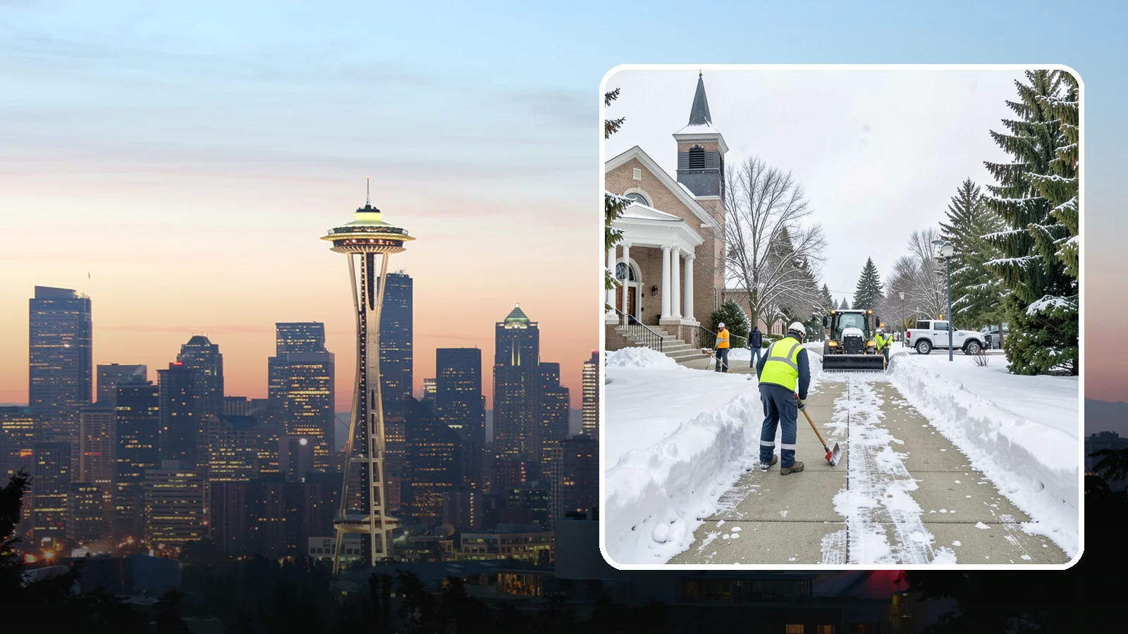 Church Sidewalk Clearing in Seattle, King County, WA - Congregation-focused sidewalk clearing for Western Washington churches, keeping entry plazas and walks safe for services...