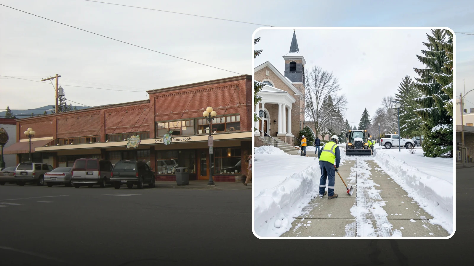 Church Sidewalk Clearing in Sedro-Woolley, Skagit County, WA - Congregation-focused sidewalk clearing for Western Washington churches, keeping entry plazas and walks safe for services...