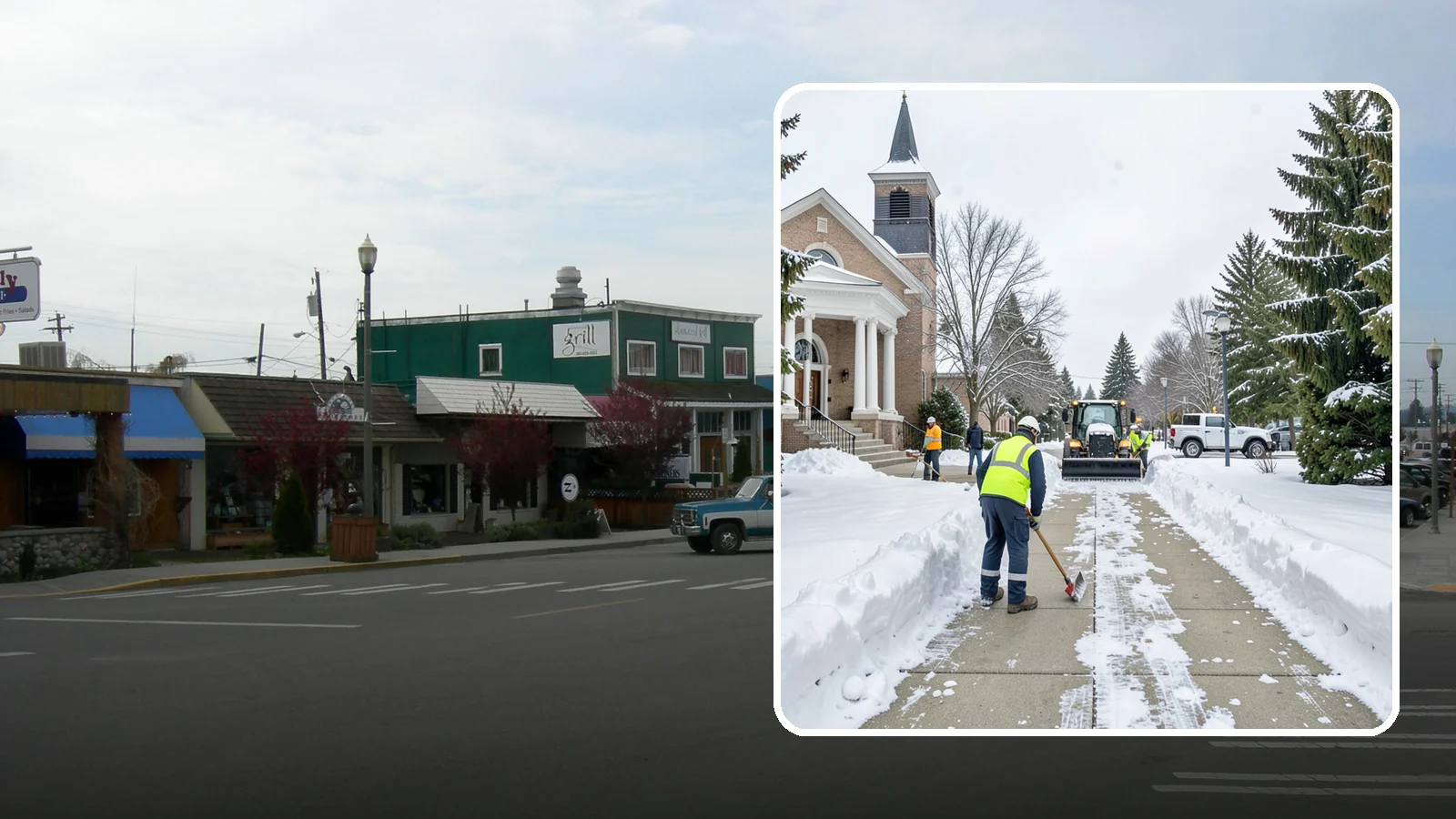 Church Sidewalk Clearing in Stanwood, Snohomish County, WA - Congregation-focused sidewalk clearing for Western Washington churches, keeping entry plazas and walks safe for services...