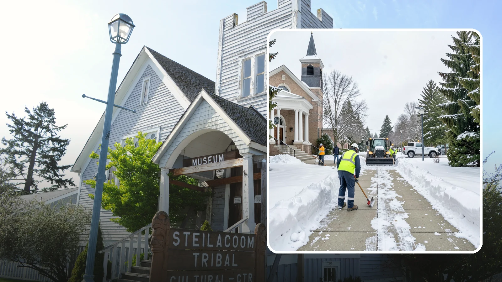 Church Sidewalk Clearing in Steilacoom, Pierce County, WA - Congregation-focused sidewalk clearing for Western Washington churches, keeping entry plazas and walks safe for services...