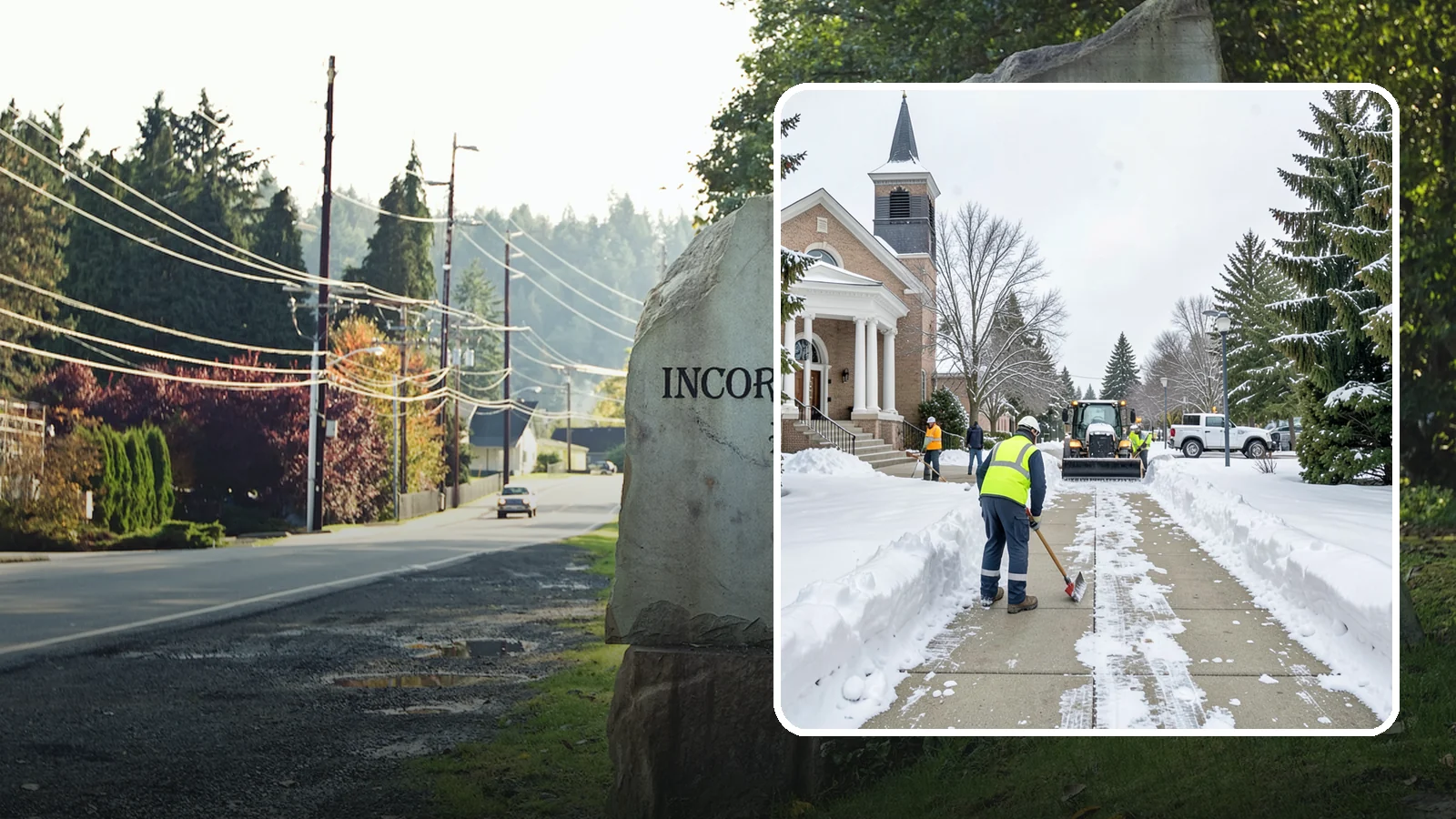Church Sidewalk Clearing in Wilkeson, Pierce County, WA - Congregation-focused sidewalk clearing for Western Washington churches, keeping entry plazas and walks safe for services...