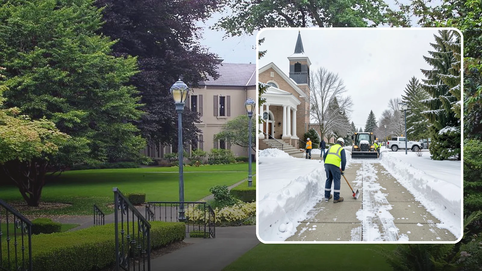 Church Sidewalk Clearing in Woodinville, King County, WA - Congregation-focused sidewalk clearing for Western Washington churches, keeping entry plazas and walks safe for services...
