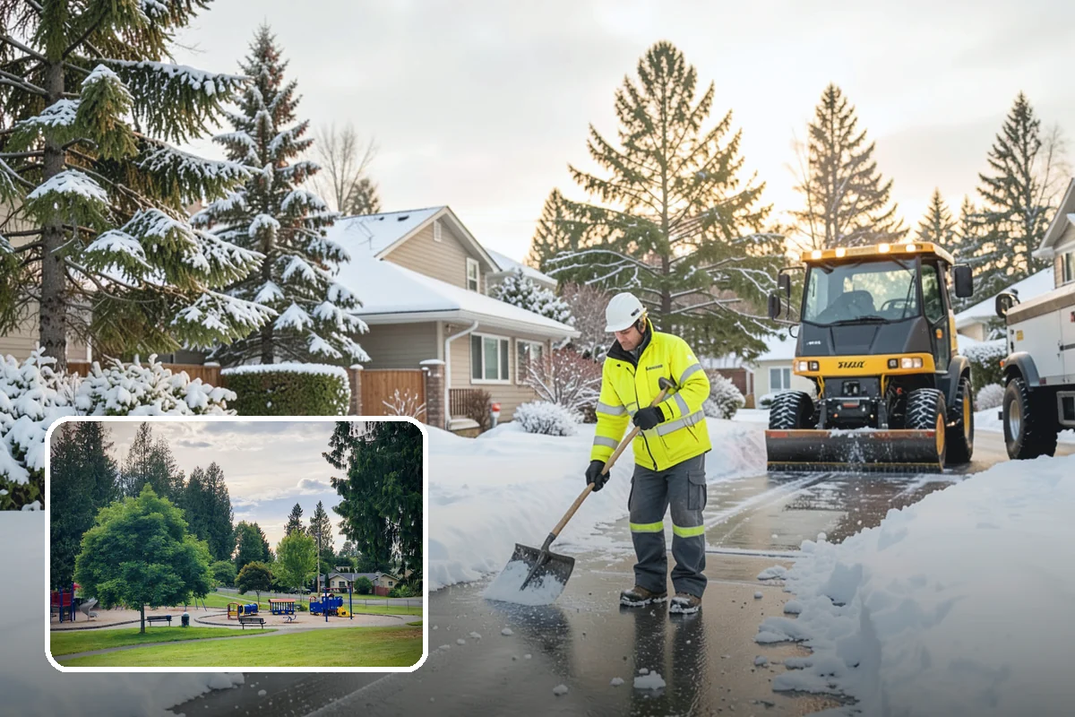 Church Snow Plowing in Bonney Lake, Pierce County, WA - Main and overflow lots cleared ahead of weekend services