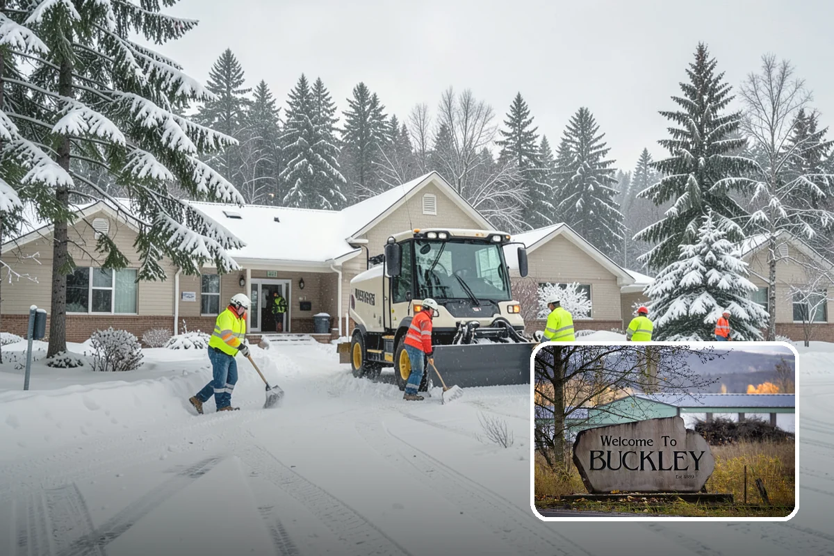 Church Snow Plowing in Buckley, Pierce County, WA - Main and overflow lots cleared ahead of weekend services
