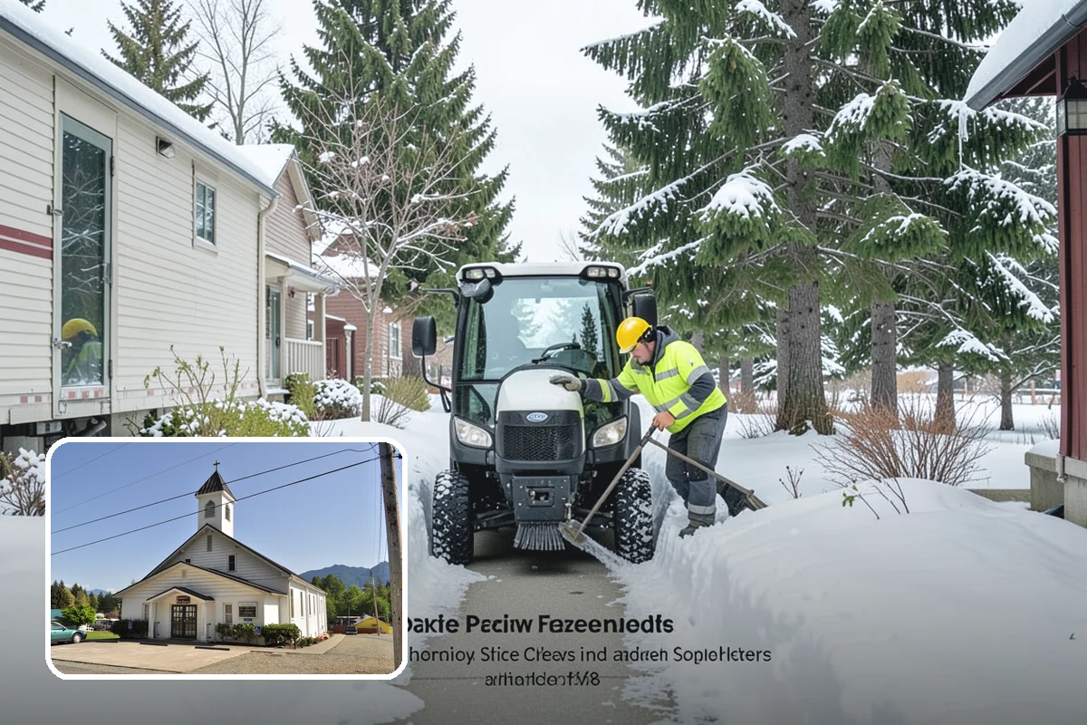 Church Snow Plowing in Concrete, Skagit County, WA - Main and overflow lots cleared ahead of weekend services