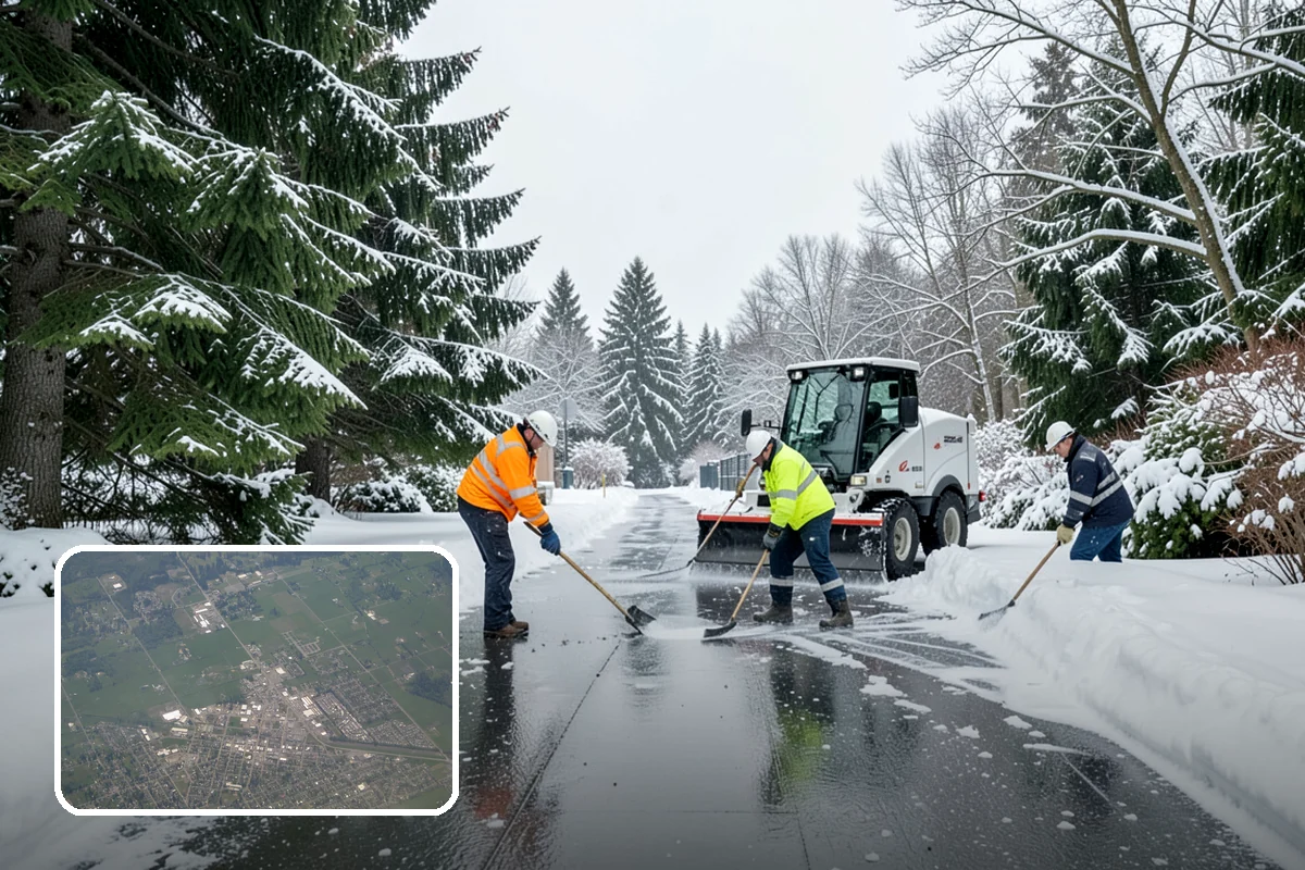 Church Snow Plowing in Enumclaw, King County, WA - Main and overflow lots cleared ahead of weekend services