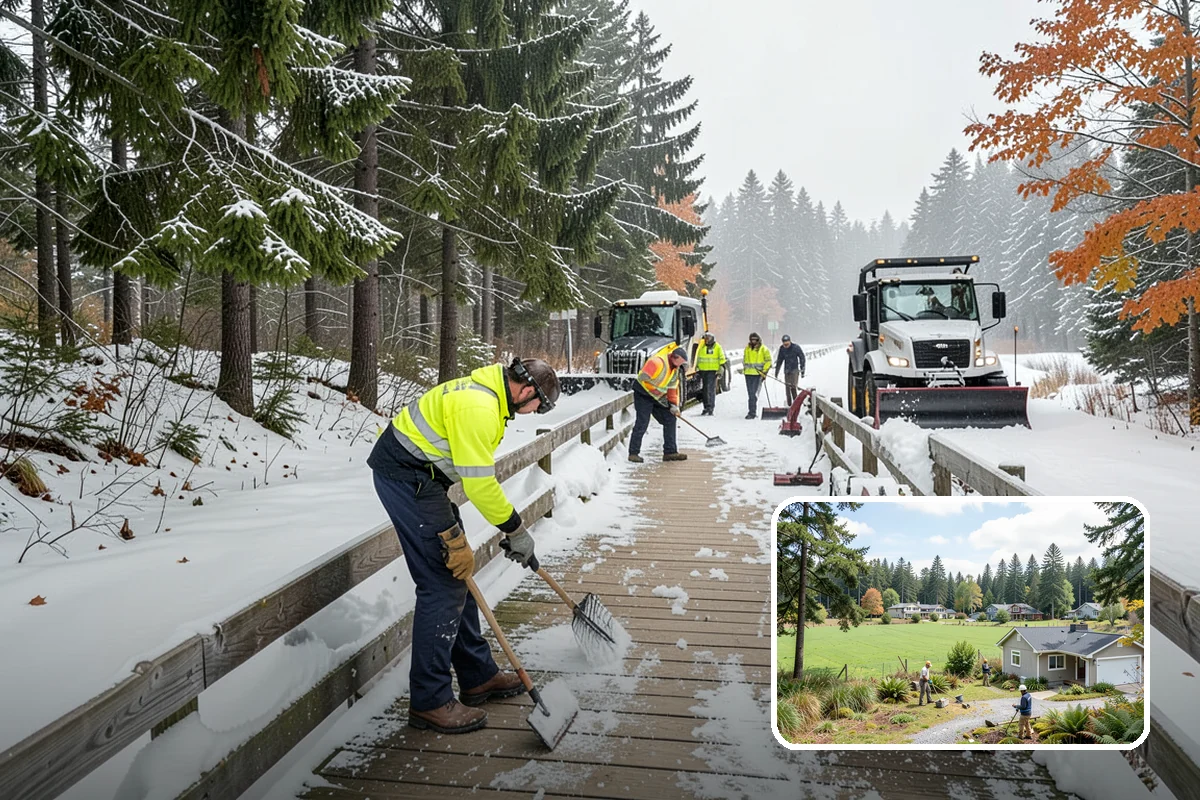 Church Snow Plowing in Lyman, Skagit County, WA - Main and overflow lots cleared ahead of weekend services