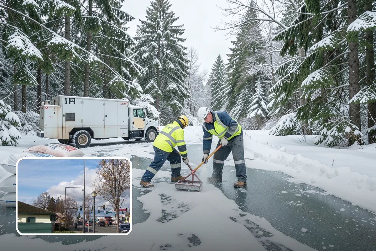 Church Snow Plowing in Marysville, Snohomish County, WA - Main and overflow lots cleared ahead of weekend services