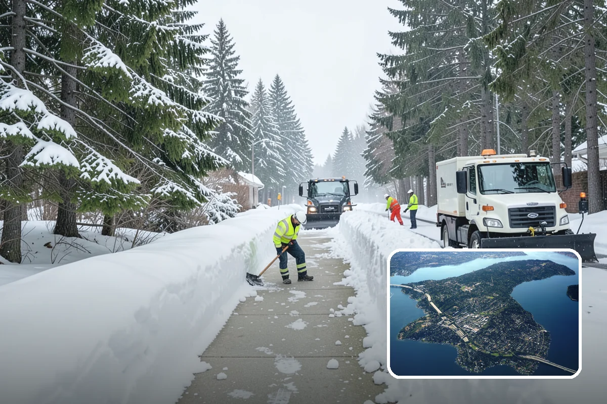 Church Snow Plowing in Mercer Island, King County, WA - Main and overflow lots cleared ahead of weekend services