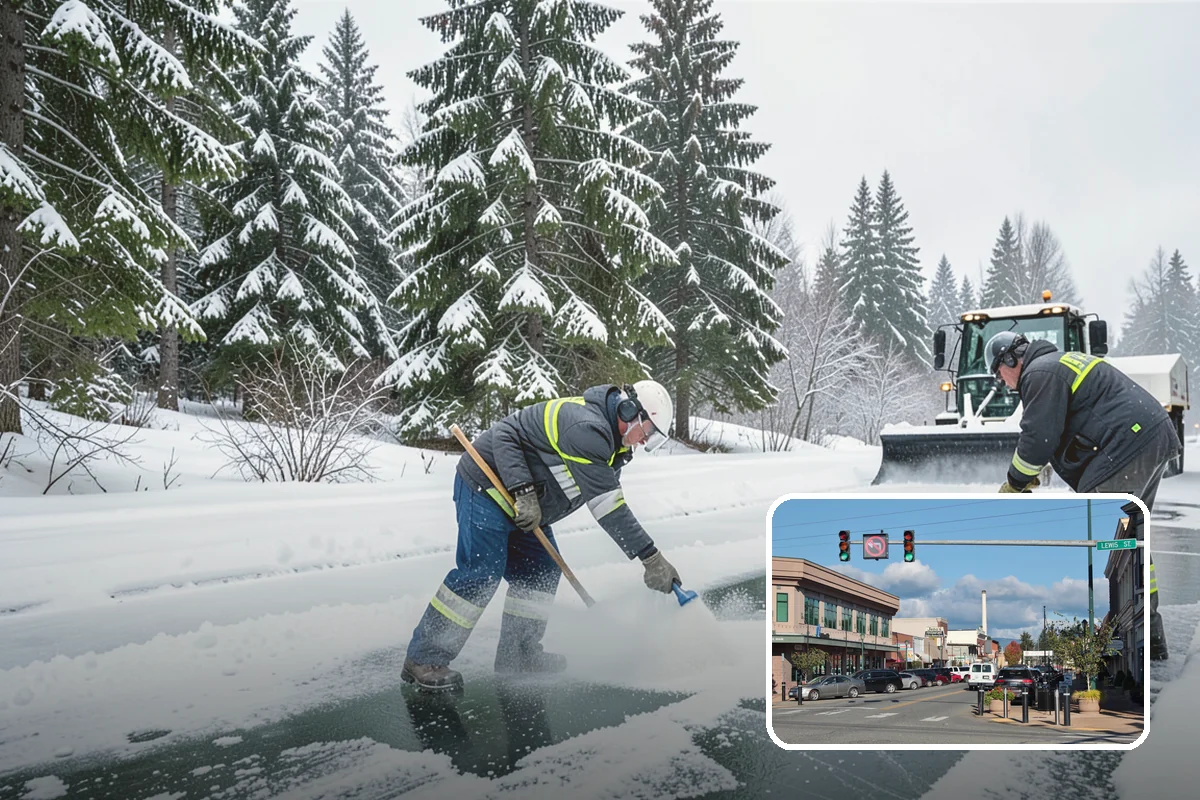 Church Snow Plowing in Monroe, Snohomish County, WA - Main and overflow lots cleared ahead of weekend services