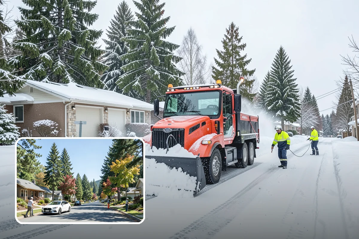 Church Snow Plowing in Orting, Pierce County, WA - Main and overflow lots cleared ahead of weekend services