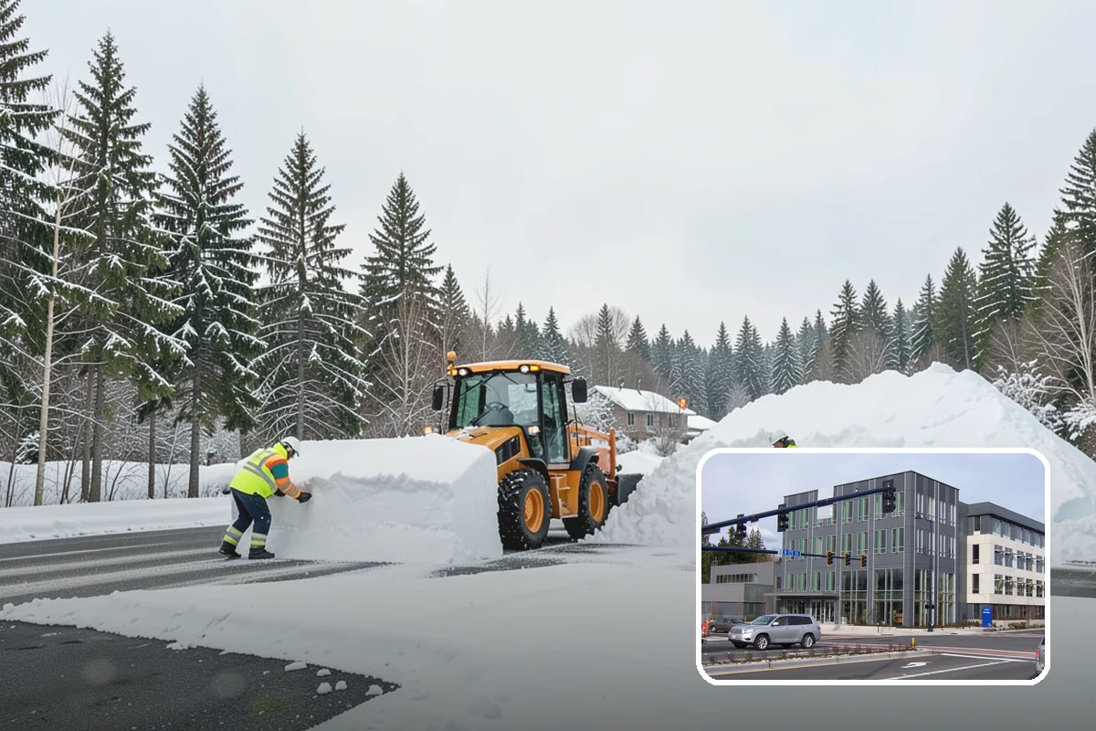 Church Snow Plowing in Shoreline, King County, WA - Main and overflow lots cleared ahead of weekend services