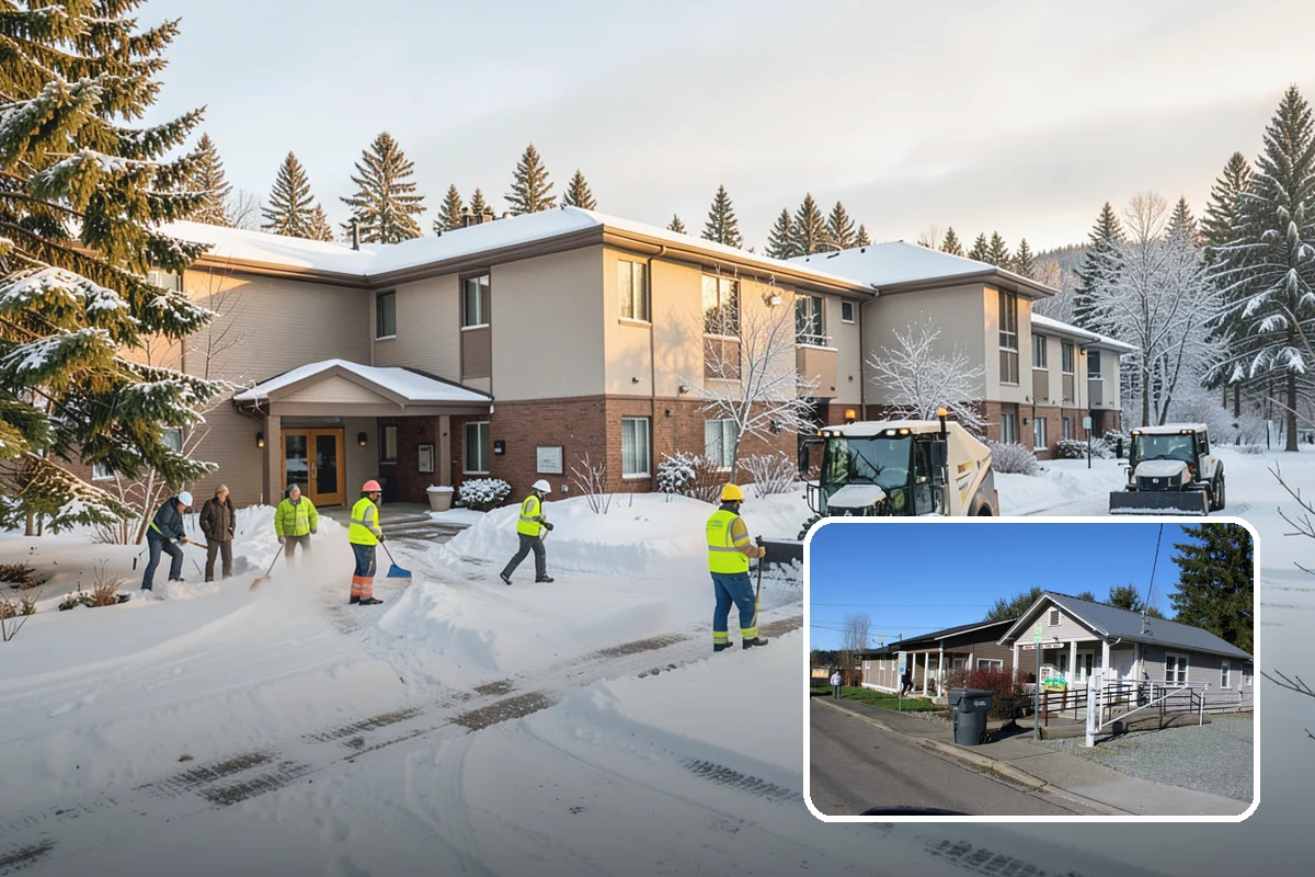 Church Snow Plowing in South Prairie, Pierce County, WA - Main and overflow lots cleared ahead of weekend services