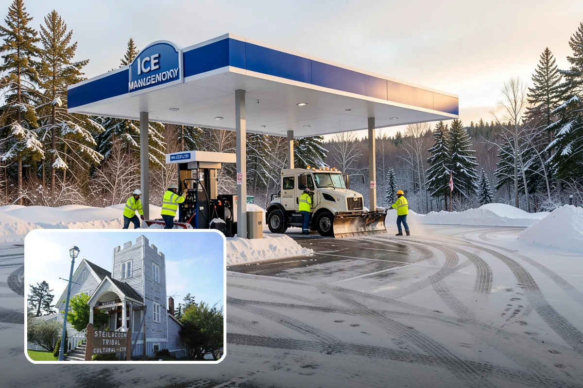 Church Snow Plowing in Steilacoom, Pierce County, WA - Main and overflow lots cleared ahead of weekend services
