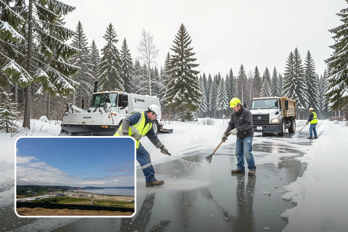 Church Snow Plowing in University Place, Pierce County, WA - Main and overflow lots cleared ahead of weekend services