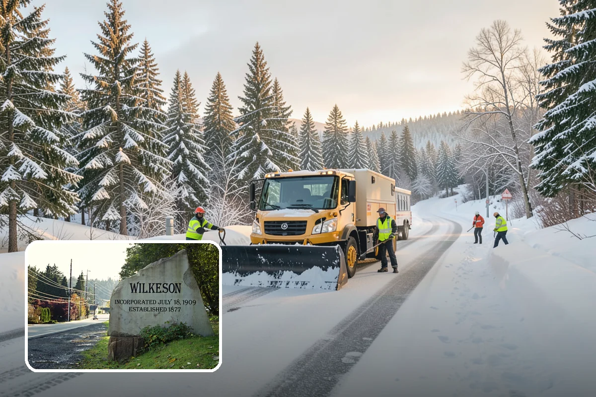 Church Snow Plowing in Wilkeson, Pierce County, WA - Main and overflow lots cleared ahead of weekend services