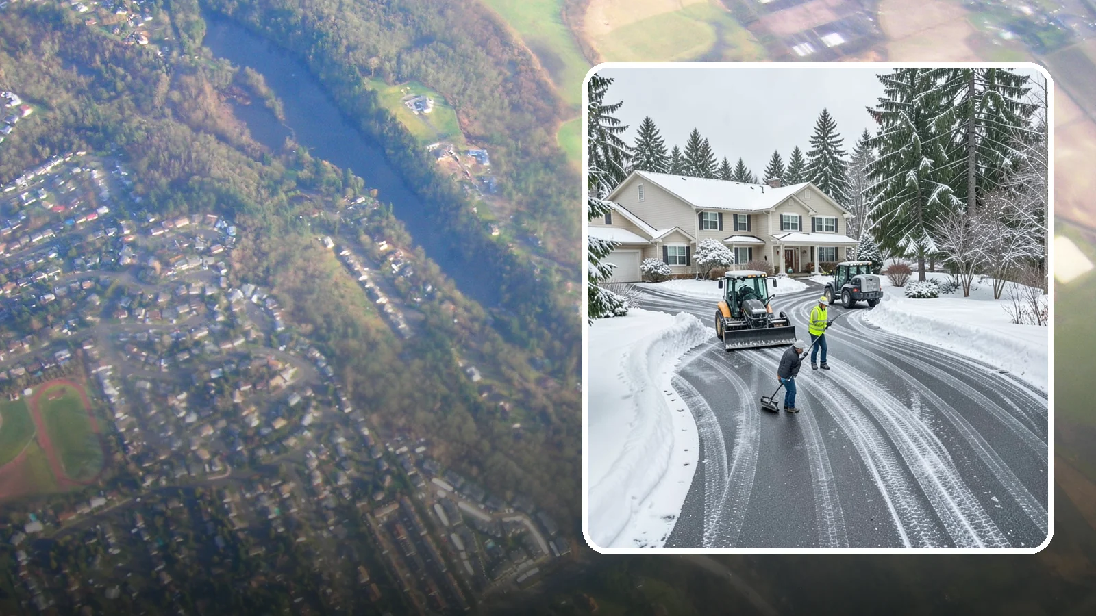 Circular Driveway Snow Removal in Algona, King County, WA - We clear curved circular driveways evenly so the full loop stays open and safe.