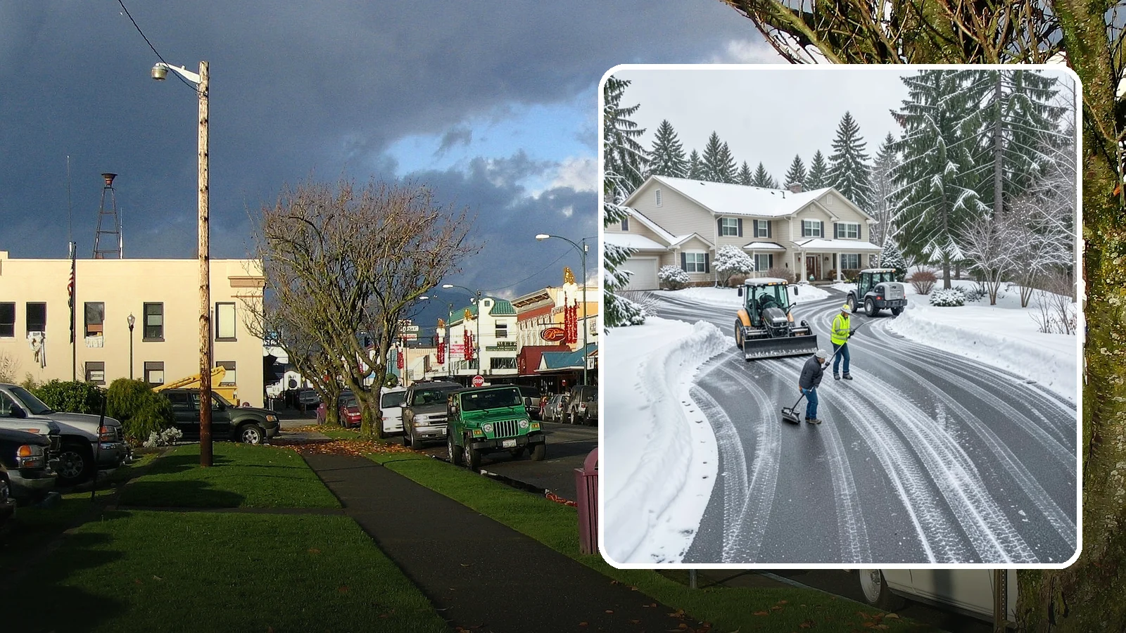 Circular Driveway Snow Removal in Arlington, Snohomish County, WA - We clear curved circular driveways evenly so the full loop stays open and safe.