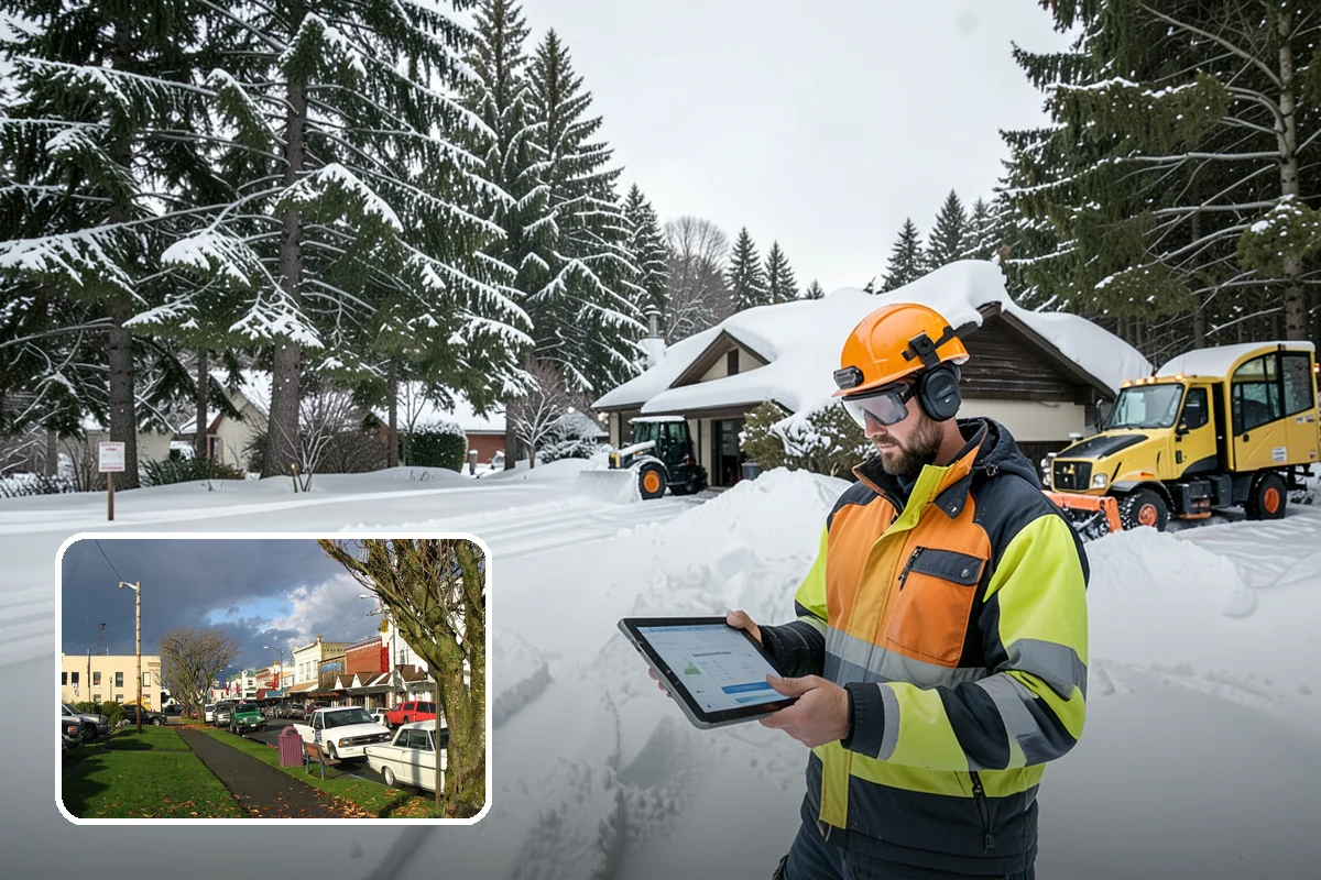 Circular Driveway Snow Removal in Arlington, Snohomish County, WA - Even clearing around the full loop