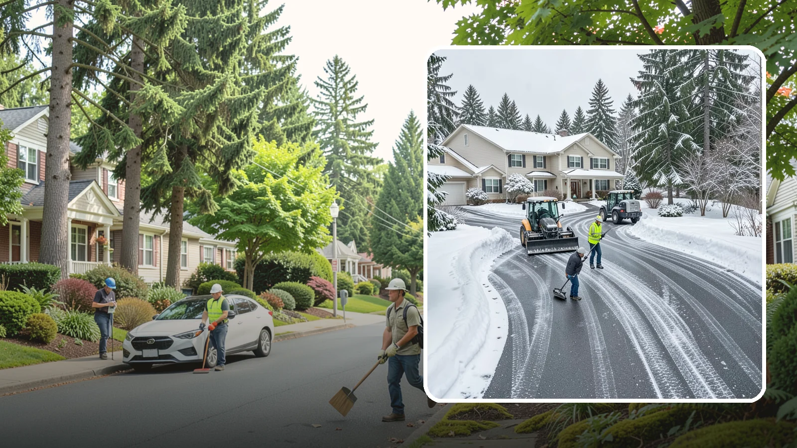 Circular Driveway Snow Removal in Beaux Arts Village, King County, WA - We clear curved circular driveways evenly so the full loop stays open and safe.