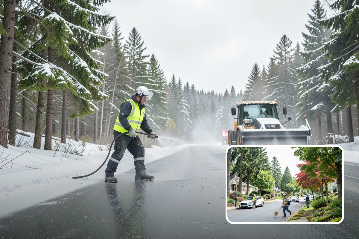 Circular Driveway Snow Removal in Beaux Arts Village, King County, WA - Even clearing around the full loop