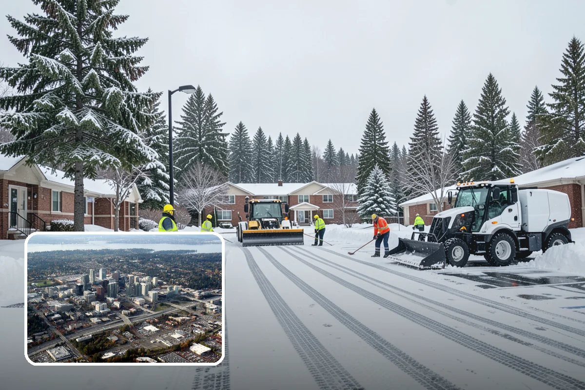 Circular Driveway Snow Removal in Bellevue, King County, WA - Even clearing around the full loop