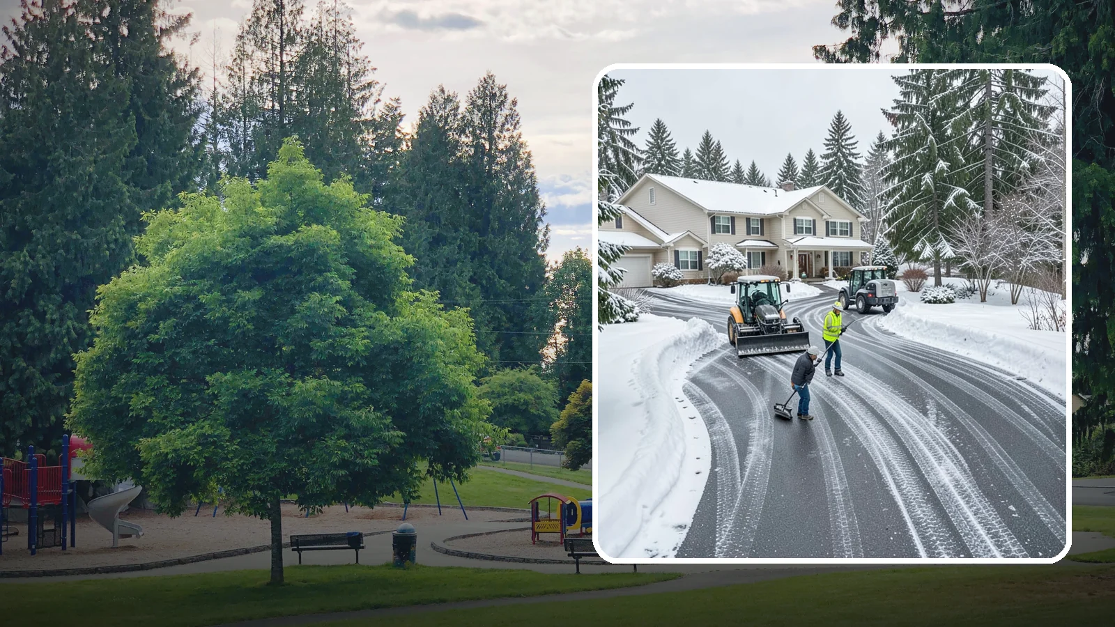 Circular Driveway Snow Removal in Bonney Lake, Pierce County, WA - We clear curved circular driveways evenly so the full loop stays open and safe.