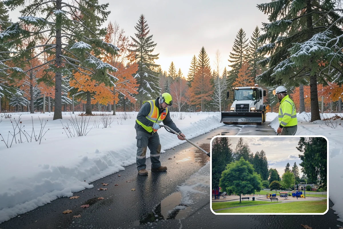 Circular Driveway Snow Removal in Bonney Lake, Pierce County, WA - Even clearing around the full loop