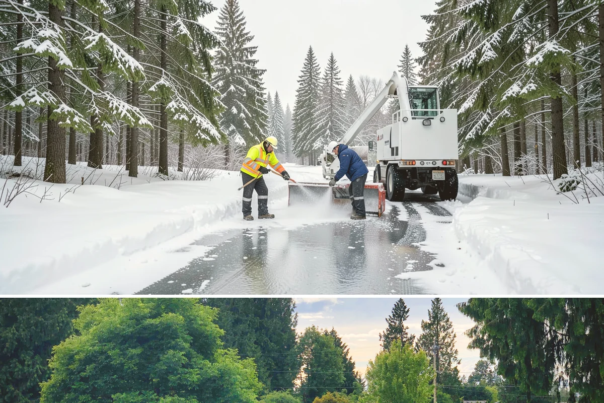 Circular Driveway Snow Removal in Bonney Lake, Pierce County, WA - Circular driveway service is busiest during lowland snowfalls in midwinter.