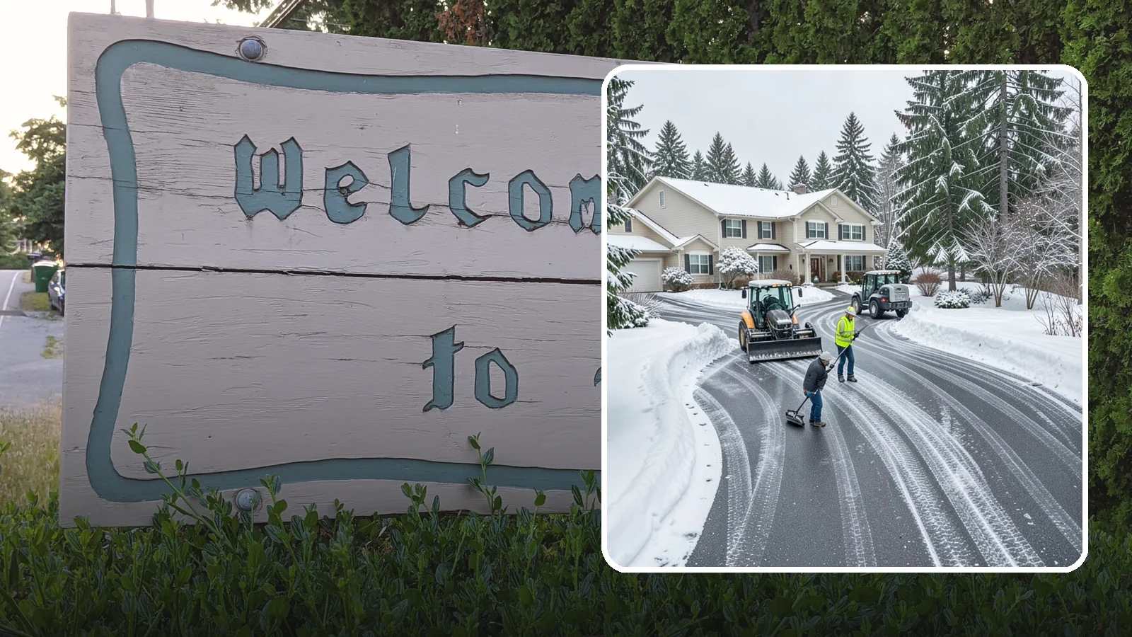 Circular Driveway Snow Removal in Brier, Snohomish County, WA - We clear curved circular driveways evenly so the full loop stays open and safe.