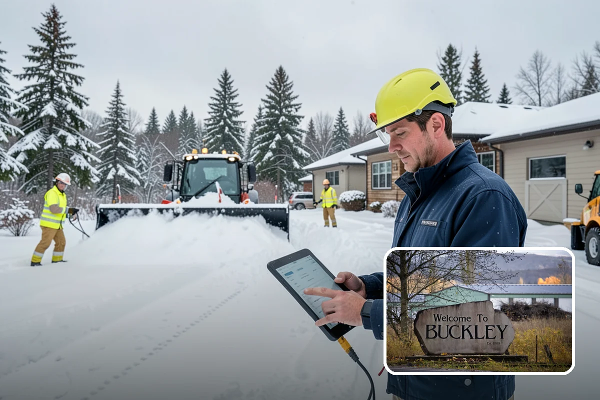 Circular Driveway Snow Removal in Buckley, Pierce County, WA - Even clearing around the full loop