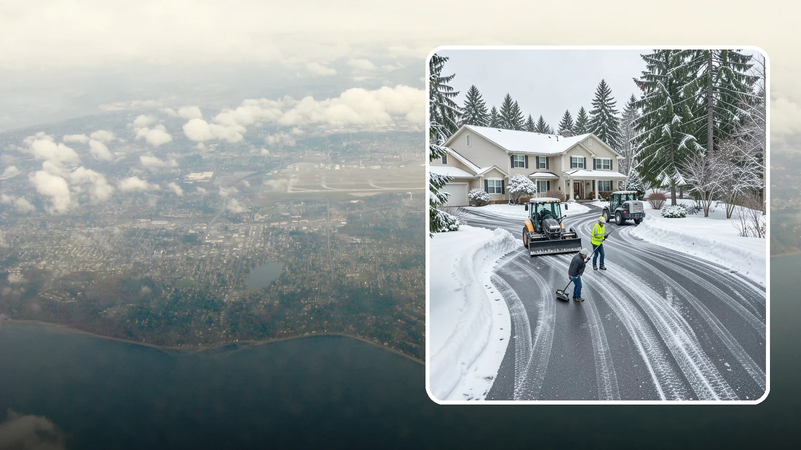 Circular Driveway Snow Removal in Burien, King County, WA - We clear curved circular driveways evenly so the full loop stays open and safe.