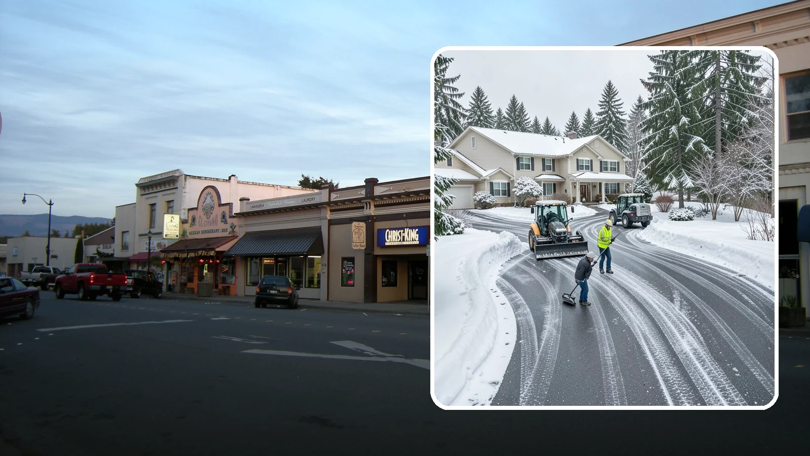 Circular Driveway Snow Removal in Burlington, Skagit County, WA - We clear curved circular driveways evenly so the full loop stays open and safe.