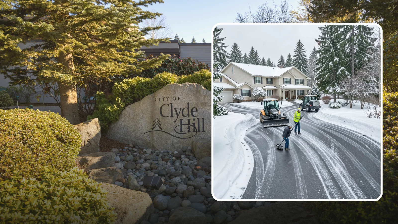 Circular Driveway Snow Removal in Clyde Hill, King County, WA - We clear curved circular driveways evenly so the full loop stays open and safe.