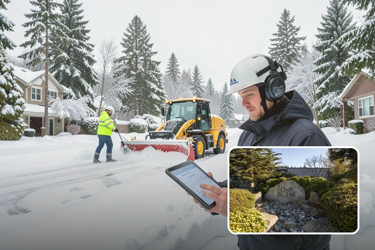 Circular Driveway Snow Removal in Clyde Hill, King County, WA - Even clearing around the full loop